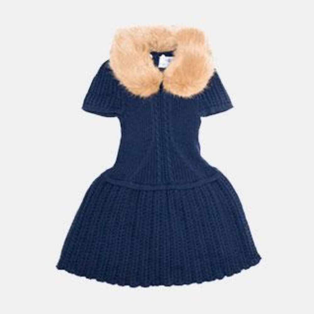 FLORENCE FANCY ALEXANDRA NAVY KNIT GIRLS DRESS - SIZE 10
